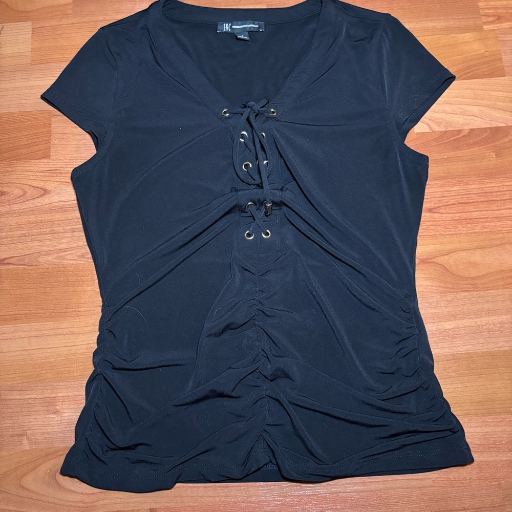 Women’s black INC international concepts lace up top size small